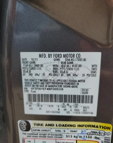 2011 Ford F150 Supercrew from USA, damaged, VIN 1FTFW1EF4BFD05335